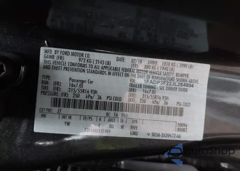 2018 Ford Focus Se из США, поврежденный, VIN 1FADP3F22JL264804